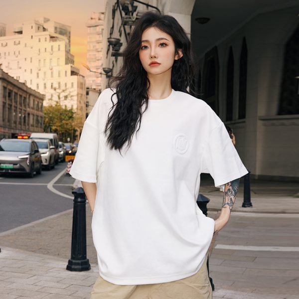 Trendy Suede Short-Sleeve T-Shirt with Steel Stamp, Unisex Loose Fit National Style Tee, Casual Fashion for Men and Women