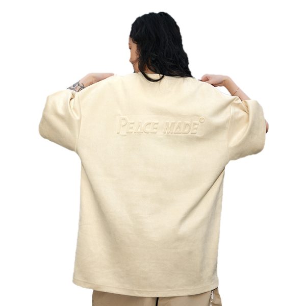 Trendy Suede Short-Sleeve T-Shirt with Steel Stamp, Unisex Loose Fit National Style Tee, Casual Fashion for Men and Women
