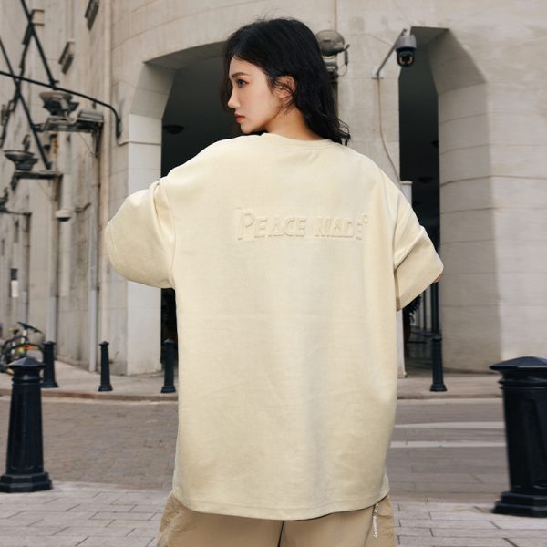 Trendy Suede Short-Sleeve T-Shirt with Steel Stamp, Unisex Loose Fit National Style Tee, Casual Fashion for Men and Women