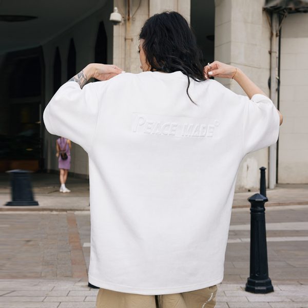 Trendy Suede Short-Sleeve T-Shirt with Steel Stamp, Unisex Loose Fit National Style Tee, Casual Fashion for Men and Women