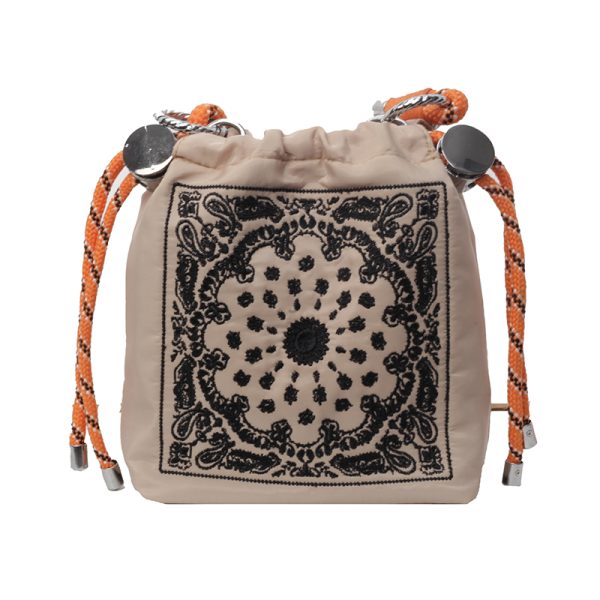 Trendy Summer 2025 Embroidered Khaki Bucket Bag for Women, Nylon Crossbody Phone Bag, Y2K Style