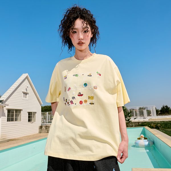 Trendy Unisex Cartoon Fun Couple Short Sleeve T-Shirt - American Heavyweight 90s Inspired Casual Wear for 2025