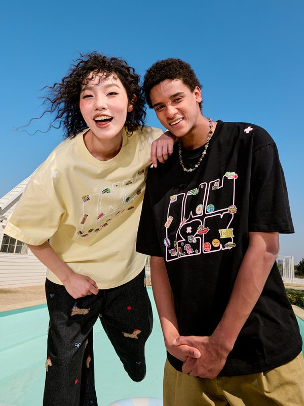 Trendy Unisex Cartoon Fun Couple Short Sleeve T-Shirt - American Heavyweight 90s Inspired Casual Wear for 2025