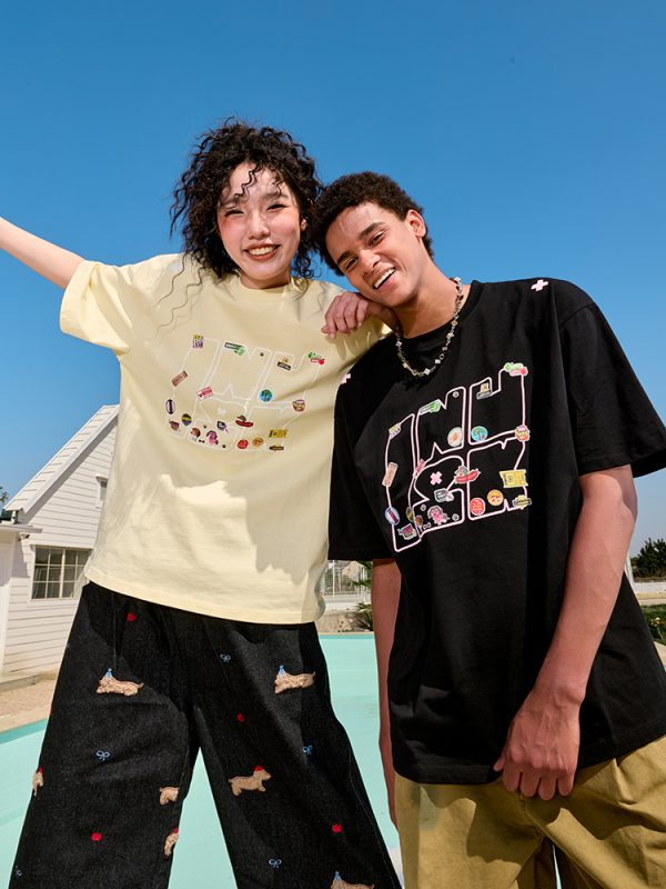 Trendy Unisex Cartoon Fun Couple Short Sleeve T-Shirt - American Heavyweight 90s Inspired Casual Wear for 2025