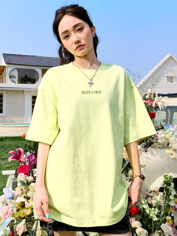 Trendy Unisex Heavyweight Short-Sleeve T-Shirt with Embroidered Letters - Summer 2025 Casual Style