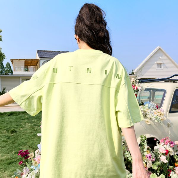Trendy Unisex Heavyweight Short-Sleeve T-Shirt with Embroidered Letters - Summer 2025 Casual Style