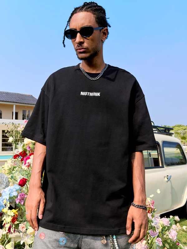 Trendy Unisex Heavyweight Short-Sleeve T-Shirt with Embroidered Letters - Summer 2025 Casual Style