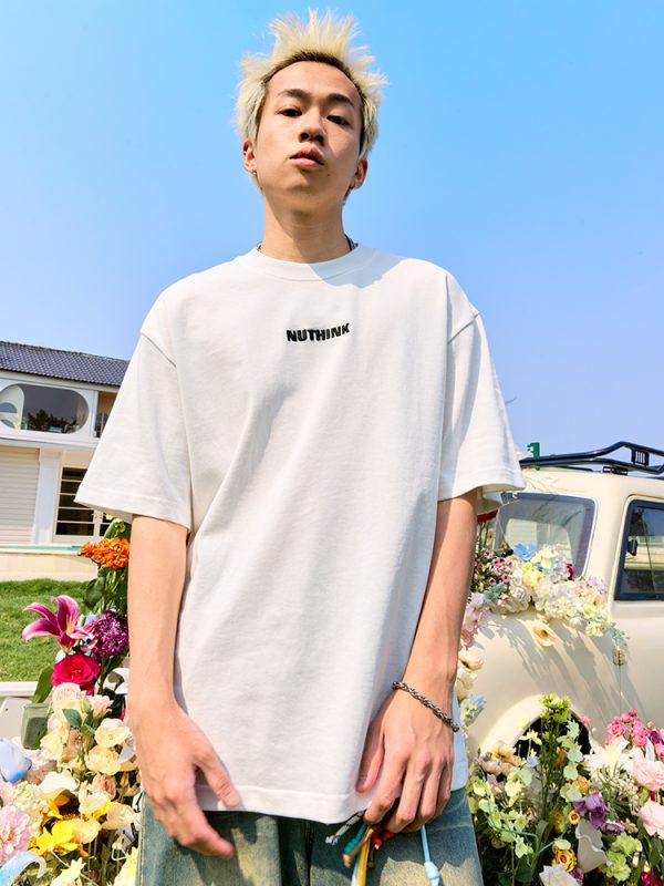 Trendy Unisex Heavyweight Short-Sleeve T-Shirt with Embroidered Letters - Summer 2025 Casual Style