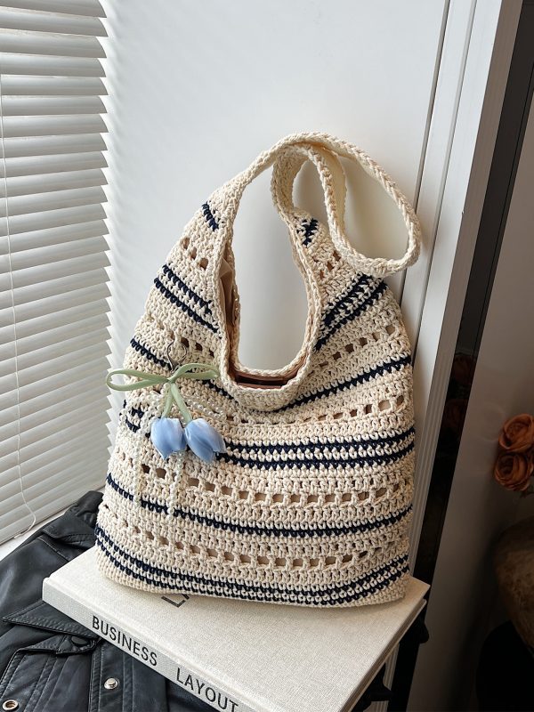 Trendy Women's Knitted Beach Tote Bag - Large Capacity Shoulder Bag for Vacation 2025