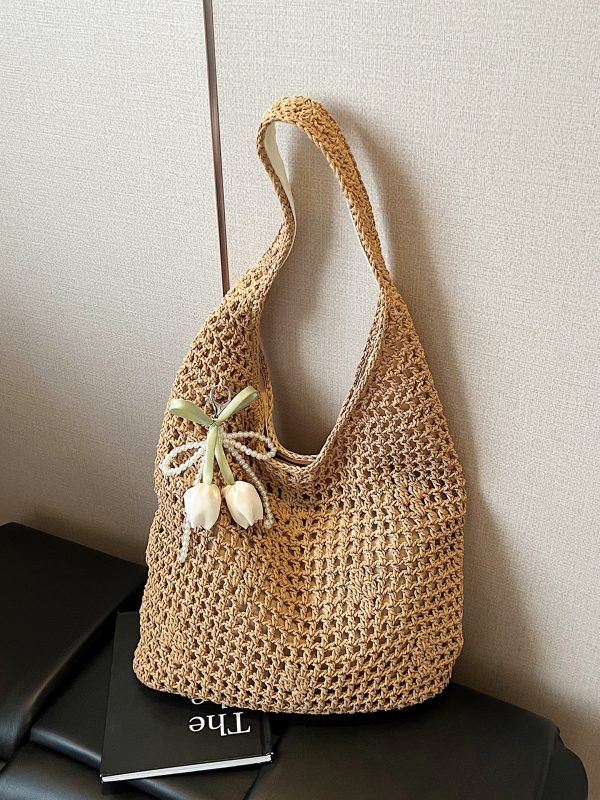Trendy Women's Knitted Beach Tote Bag - Large Capacity Shoulder Bag for Vacation 2025