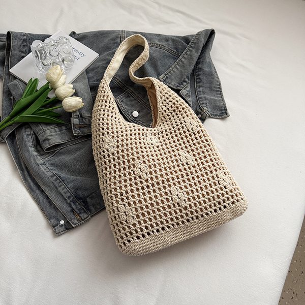 Trendy Women's Knitted Beach Tote Bag - Large Capacity Shoulder Bag for Vacation 2025