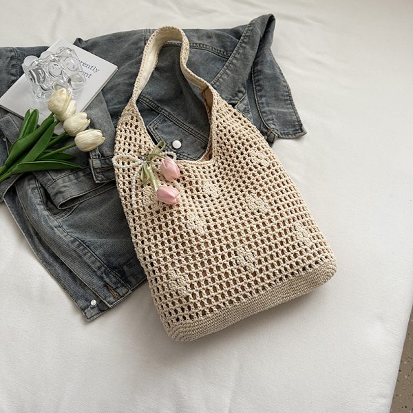 Trendy Women's Knitted Beach Tote Bag - Large Capacity Shoulder Bag for Vacation 2025