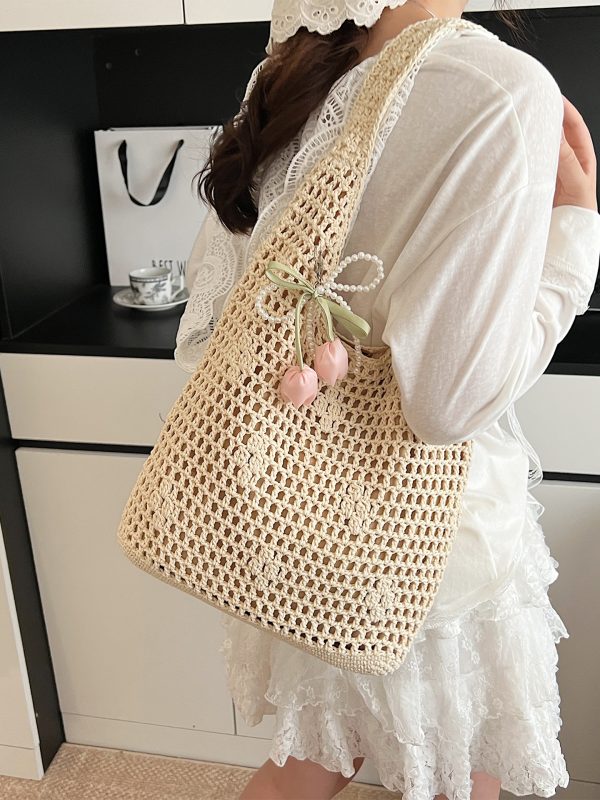 Trendy Women's Knitted Beach Tote Bag - Large Capacity Shoulder Bag for Vacation 2025