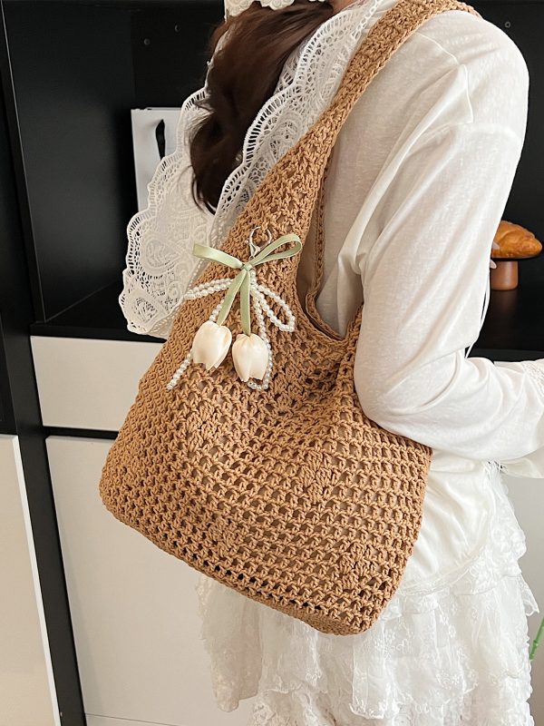 Trendy Women's Knitted Beach Tote Bag - Large Capacity Shoulder Bag for Vacation 2025