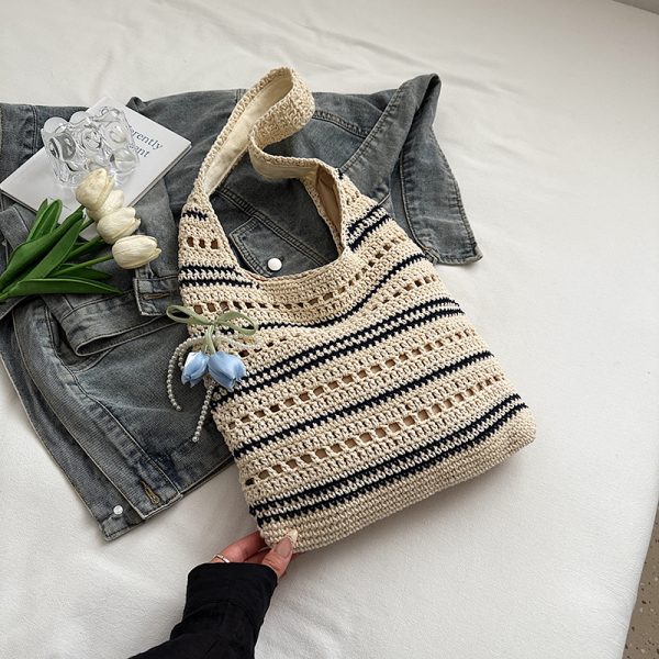 Trendy Women's Knitted Beach Tote Bag - Large Capacity Shoulder Bag for Vacation 2025