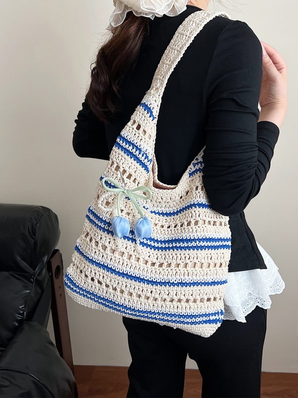 Trendy Women's Knitted Beach Tote Bag - Large Capacity Shoulder Bag for Vacation 2025