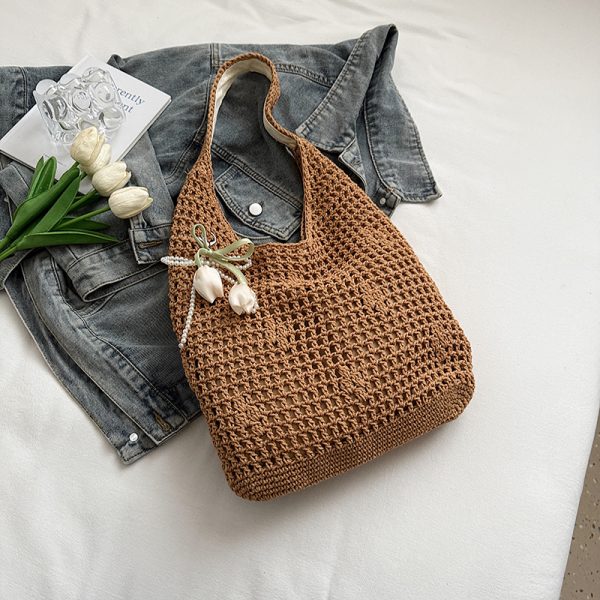 Trendy Women's Knitted Beach Tote Bag - Large Capacity Shoulder Bag for Vacation 2025