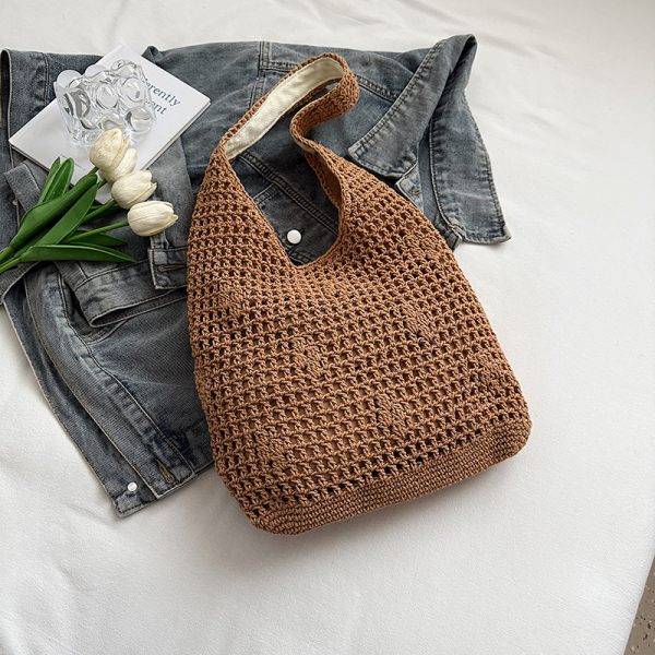 Trendy Women's Knitted Beach Tote Bag - Large Capacity Shoulder Bag for Vacation 2025