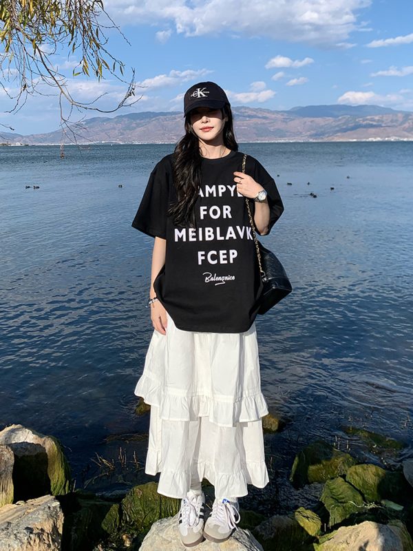 Trendy Women's Loose Short Sleeve T-shirt with Letter Print - Versatile Summer Top for 2025, Perfect for Y2K and Casual Styles