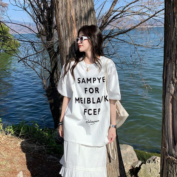 Trendy Women's Loose Short Sleeve T-shirt with Letter Print - Versatile Summer Top for 2025, Perfect for Y2K and Casual Styles