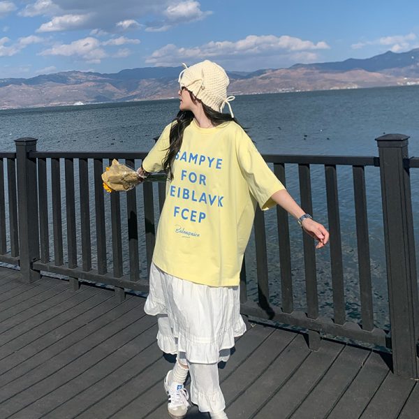 Trendy Women's Loose Short Sleeve T-shirt with Letter Print - Versatile Summer Top for 2025, Perfect for Y2K and Casual Styles