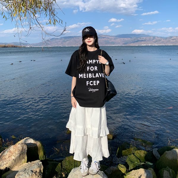Trendy Women's Loose Short Sleeve T-shirt with Letter Print - Versatile Summer Top for 2025, Perfect for Y2K and Casual Styles