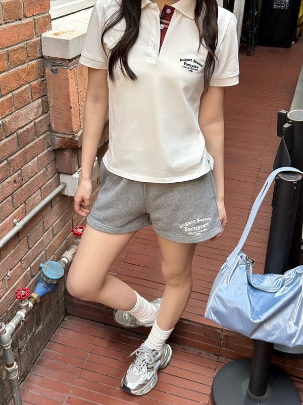 Trendy Women's Polo Shirt with Slogan Letter Embroidery and Plaid Splicing - Summer Fashion Essential for Casual Style