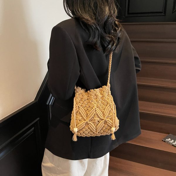 Trendy Women's Woven Straw Crossbody Bucket Bag - Summer Seaside Vacation Essential, Phone Bag for 2025
