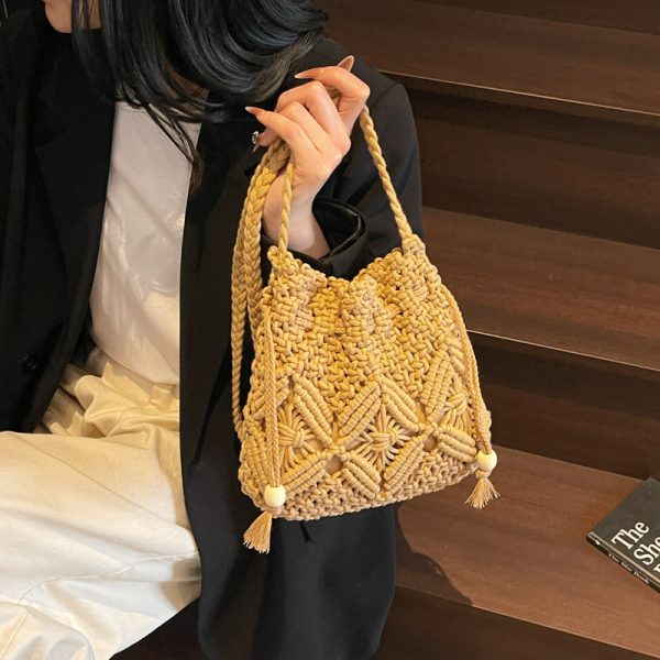 Trendy Women's Woven Straw Crossbody Bucket Bag - Summer Seaside Vacation Essential, Phone Bag for 2025