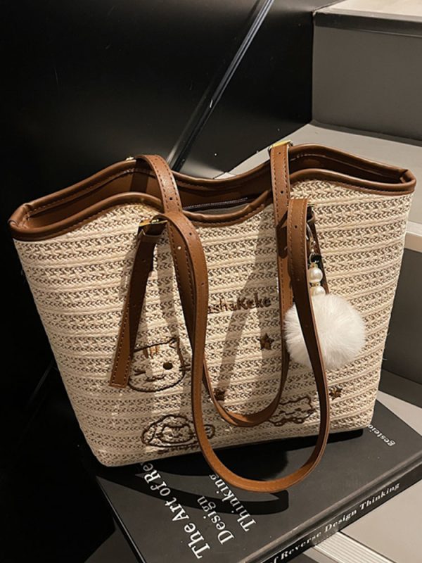 Trendy Woven Tote Bag for Women - High-Capacity Shoulder Bag, Cute Girl Style, 2025 Fashion Must-Have