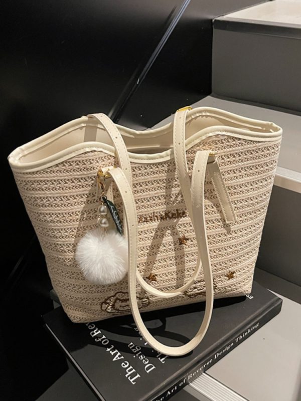 Trendy Woven Tote Bag for Women - High-Capacity Shoulder Bag, Cute Girl Style, 2025 Fashion Must-Have