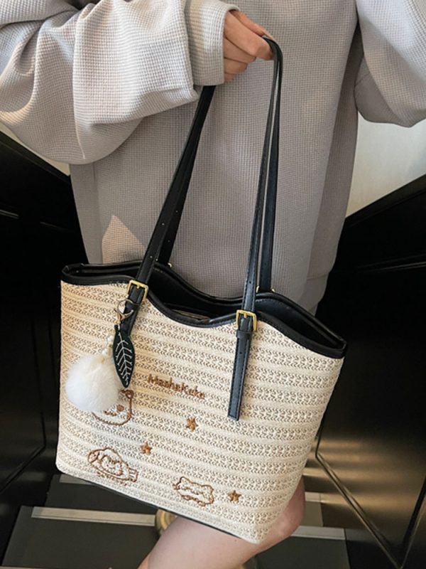 Trendy Woven Tote Bag for Women - High-Capacity Shoulder Bag, Cute Girl Style, 2025 Fashion Must-Have
