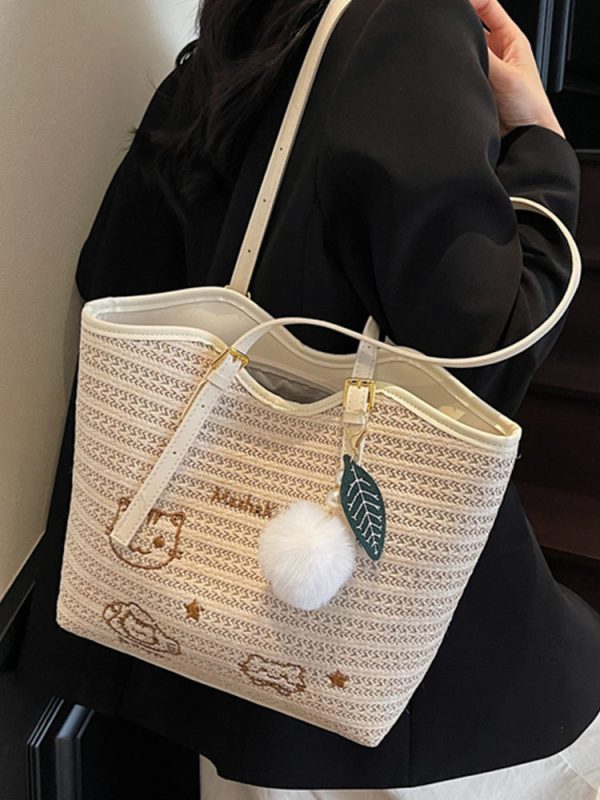 Trendy Woven Tote Bag for Women - High-Capacity Shoulder Bag, Cute Girl Style, 2025 Fashion Must-Have