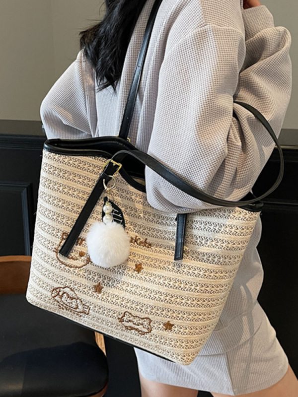 Trendy Woven Tote Bag for Women - High-Capacity Shoulder Bag, Cute Girl Style, 2025 Fashion Must-Have
