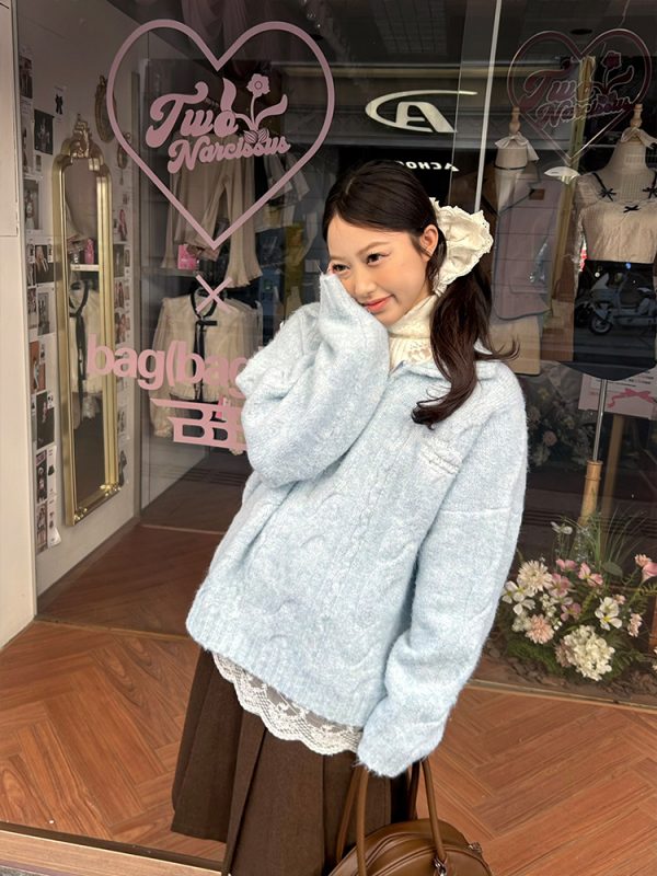 Twisted Collar Loose Fit Pullover Sweater - Versatile Knitted Top for Autumn Winter College Style Fashion