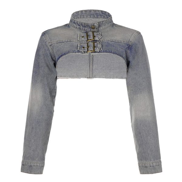 Ultra-Short Denim Vest Jacket for Women - Street Style Hot Girl Design with Stand Collar - Trendy Autumn Fashion Outerwear
