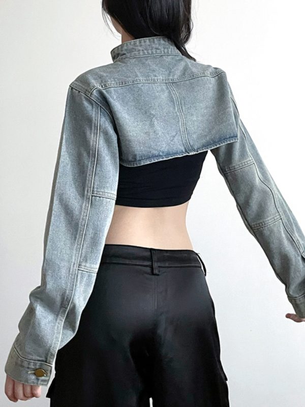 Ultra-Short Denim Vest Jacket for Women - Street Style Hot Girl Design with Stand Collar - Trendy Autumn Fashion Outerwear