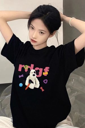 Unisex American Retro Cartoon Dog Pure Cotton Short Sleeve T-Shirt, Plus Size, Loose Fit, Casual Couple Top, Vintage Style
