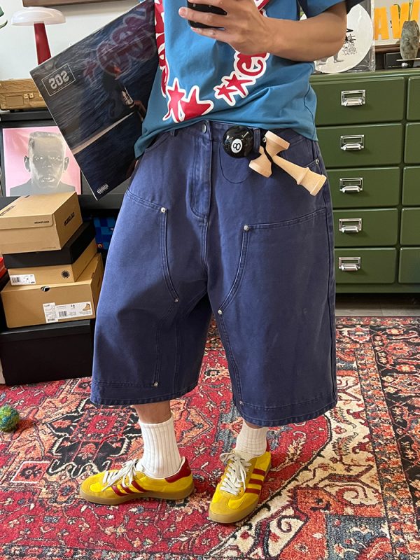 Unisex American Retro Deconstructed Wide-Leg Denim Capri Pants - Summer Loose Casual Versatile Shorts for 90s Style
