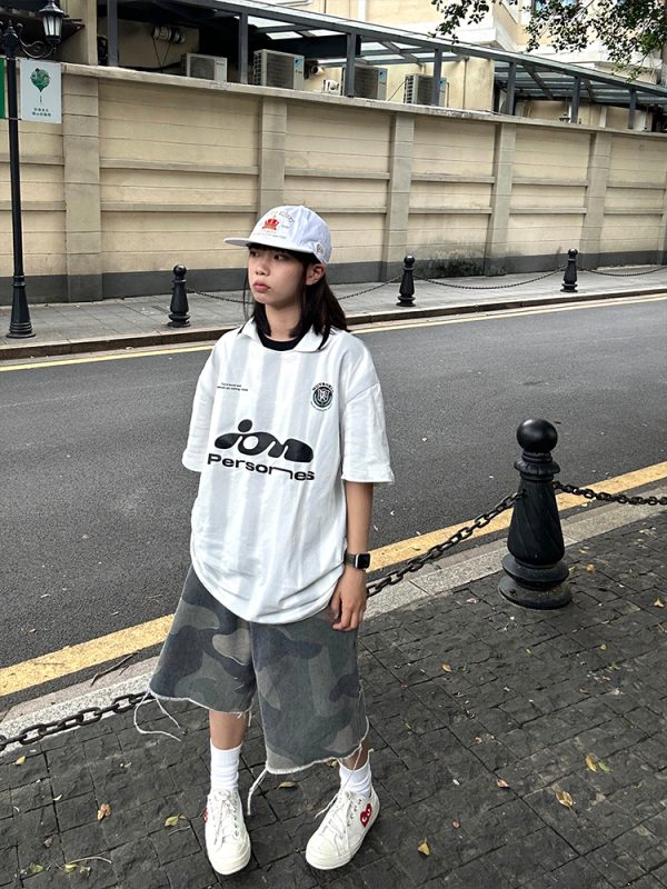 Unisex American Retro Striped Polo T-Shirt - Short Sleeve Sports Jersey Casual Top for Street Style