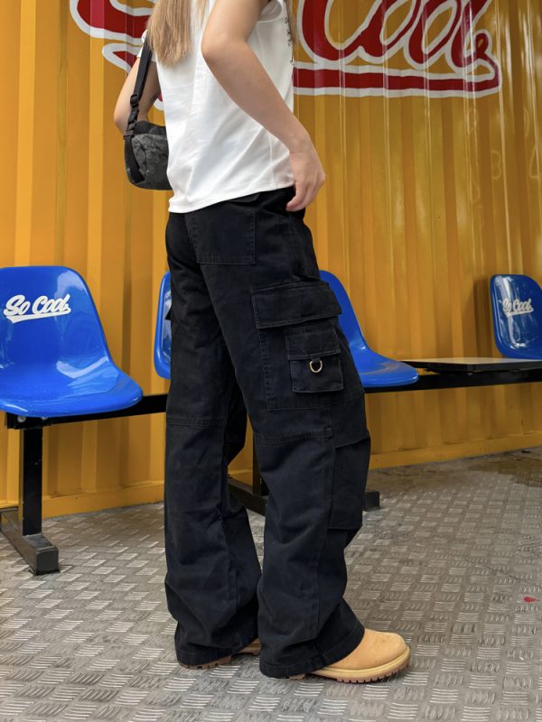 Unisex American Retro Washed Multi-Pocket Straight Work Pants - Loose Daily Street Style, Wrinkled Design for Effortless Fashion