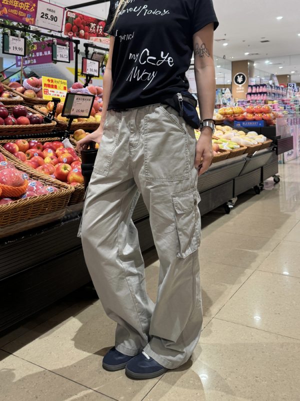 Unisex American Retro Washed Straight-Leg Distressed Multi-Pocket Work Pants - Casual Street Style Long Pants for Y2K Fashion