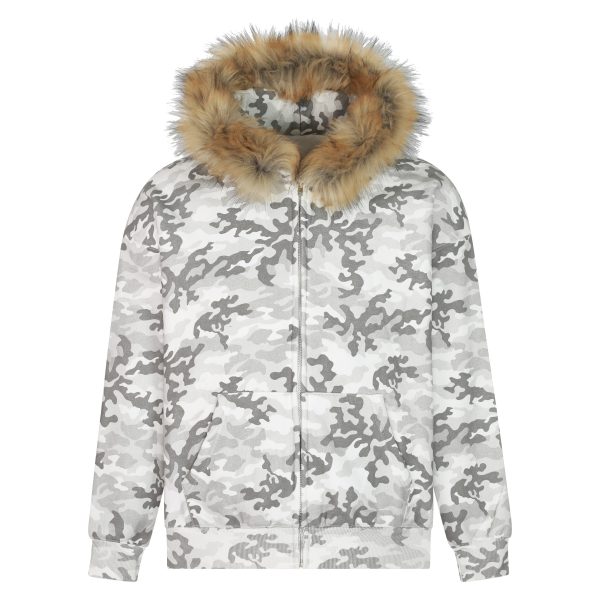 Unisex Autumn Winter Snow Camouflage Fleece-Lined Hooded Zipper Sweatshirt - Stylish Streetwear for Men and Women