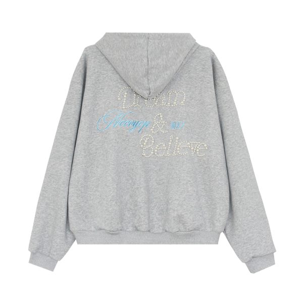 Unisex Beaded Hoodie for Couples - Casual Loose Fit American Letter Design for Spring & Autumn Fashion