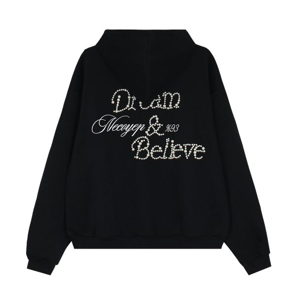 Unisex Beaded Hoodie for Couples - Casual Loose Fit American Letter Design for Spring & Autumn Fashion