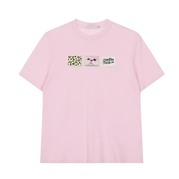Unisex Fun Cat Patch Embroidery Short Sleeve T-Shirt - American Style Summer Versatile Basic Top for 90s and Y2K Fashion
