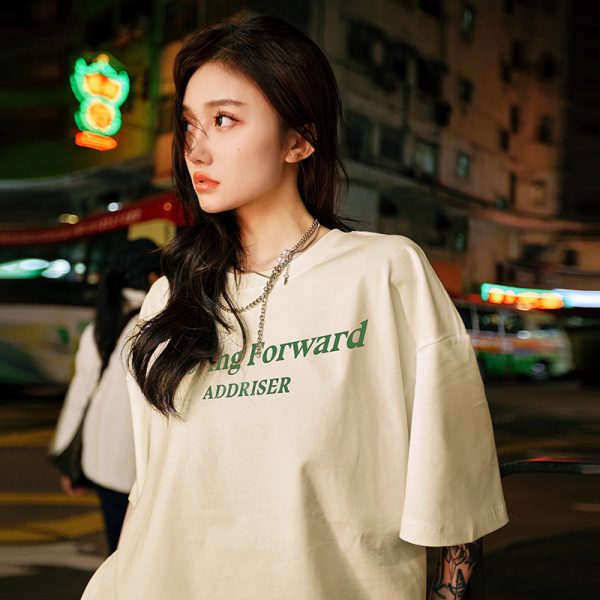Unisex Heavy 280g Short Sleeve T-shirt with Letter Print - Summer 2025 Style, Casual Streetwear for Men and Women