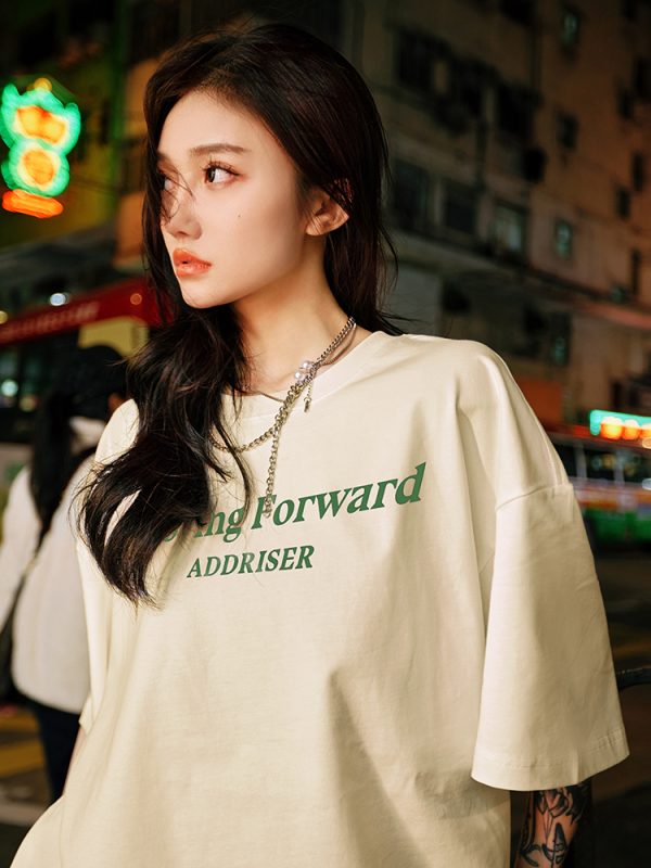 Unisex Heavy 280g Short Sleeve T-shirt with Letter Print - Summer 2025 Style, Casual Streetwear for Men and Women
