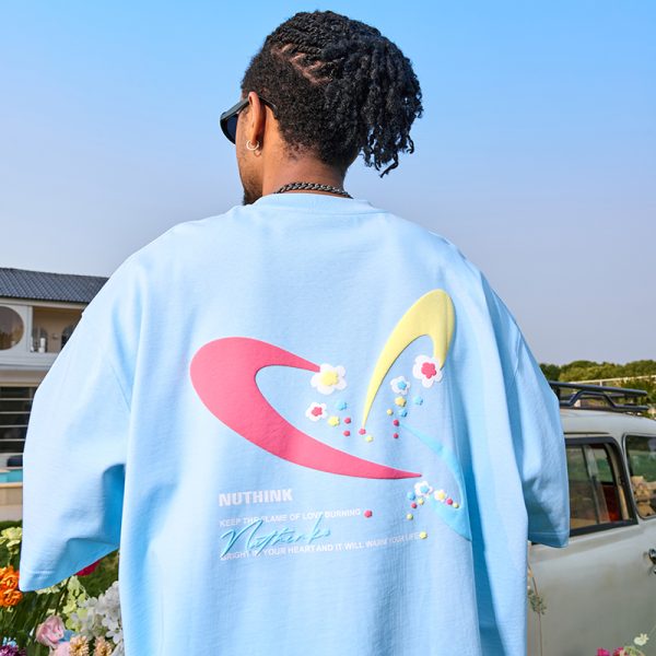 Unisex Heavyweight Dopamine Print Short-Sleeve T-Shirt for Couples - American Streetwear Summer 2025 Style