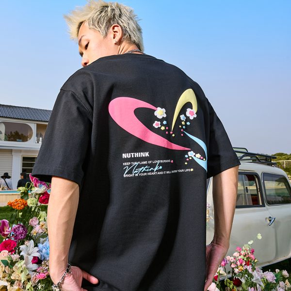 Unisex Heavyweight Dopamine Print Short-Sleeve T-Shirt for Couples - American Streetwear Summer 2025 Style